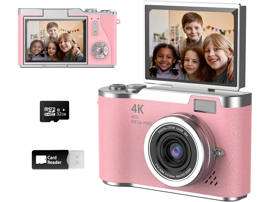 Cámara digital infantil de 48 MP, 1080p, con tarjeta SD de 32 GB para niños y niñas de 3 a 12 años, color rosa Siurn