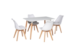 Conjunto de mesa rectangular PIA 120cm y 4 sillas NORA blancas HAPPY GARDEN