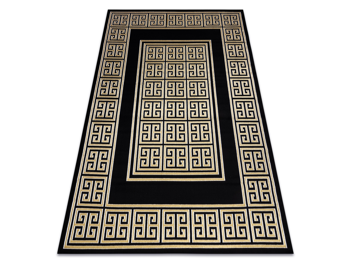 Alfombra Gloss Moderno 6776 86 Elegante, Marco, Griego Negro/Oro (180 x 270 cm)