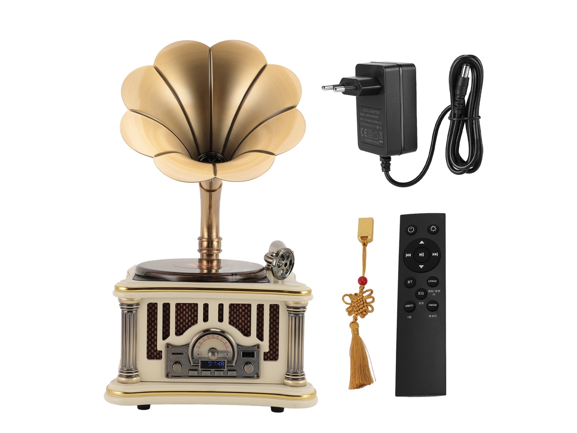 Tocadiscos Retro Con Reproductor De Cd, Bt, Usb Y Aux Para Decoración Hogar, Enchufe Eu, Blanco