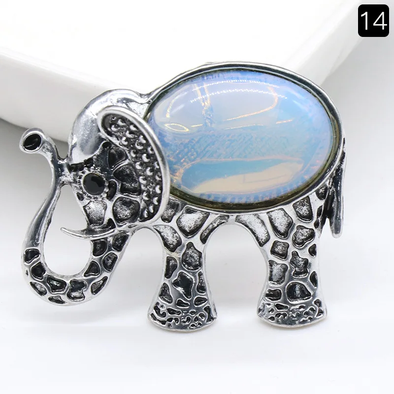 (ópalo) Collar Con Colgante De Elefante De Cristal Natural, Broche De Elefante Vintage
