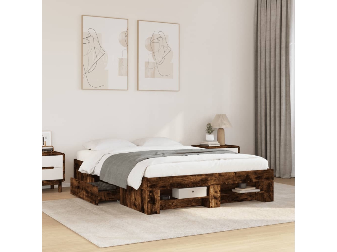 Estructura De Cama Sin Colchón Madera Roble Ahumado 120x190 Cm