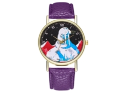Reloj De Cuarzo Con Correa De Cuero Pu Fashion Dial Redondo Unisex Morado