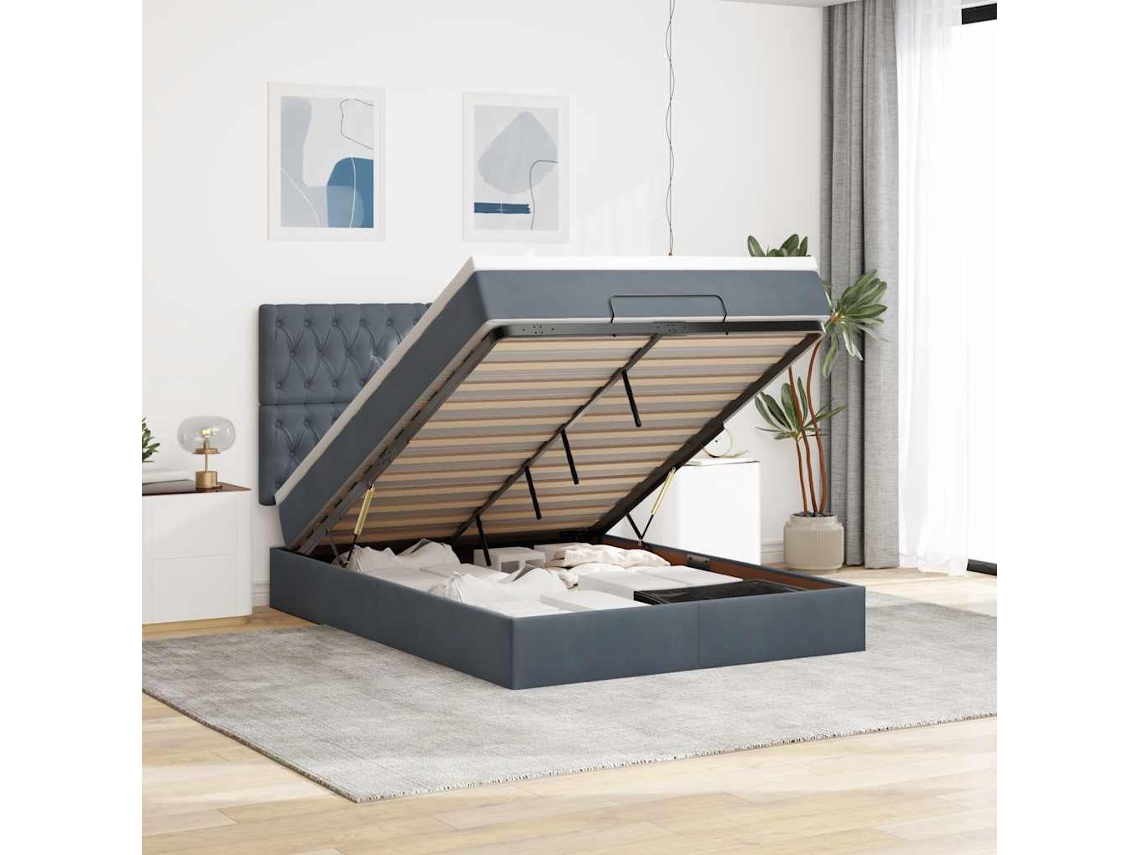 Estructura Cama Otomana Colchones Terciopelo Gris Oscuro