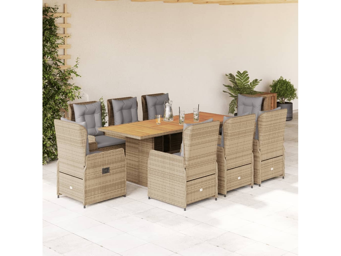 Juego de comedor de jardín de 9 piezas con cojines de mimbre beige de DKD Home Decor
