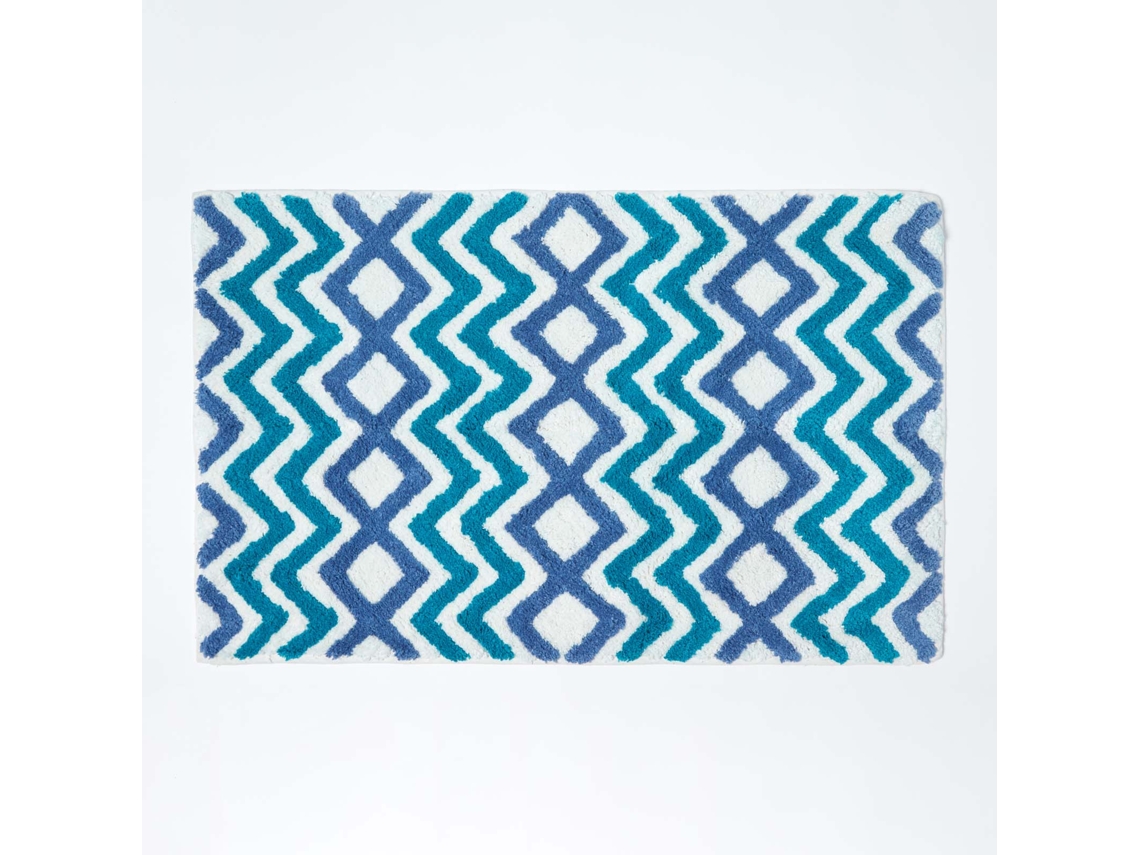 Homescapes Teal And Blue Chevron Cotton Bath Mat