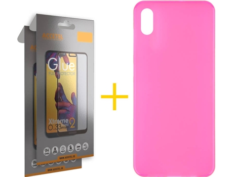 Kit Funda + 2 Protectores de Pantalla Huawei Y5 2019 ACCETEL Liso Rosa