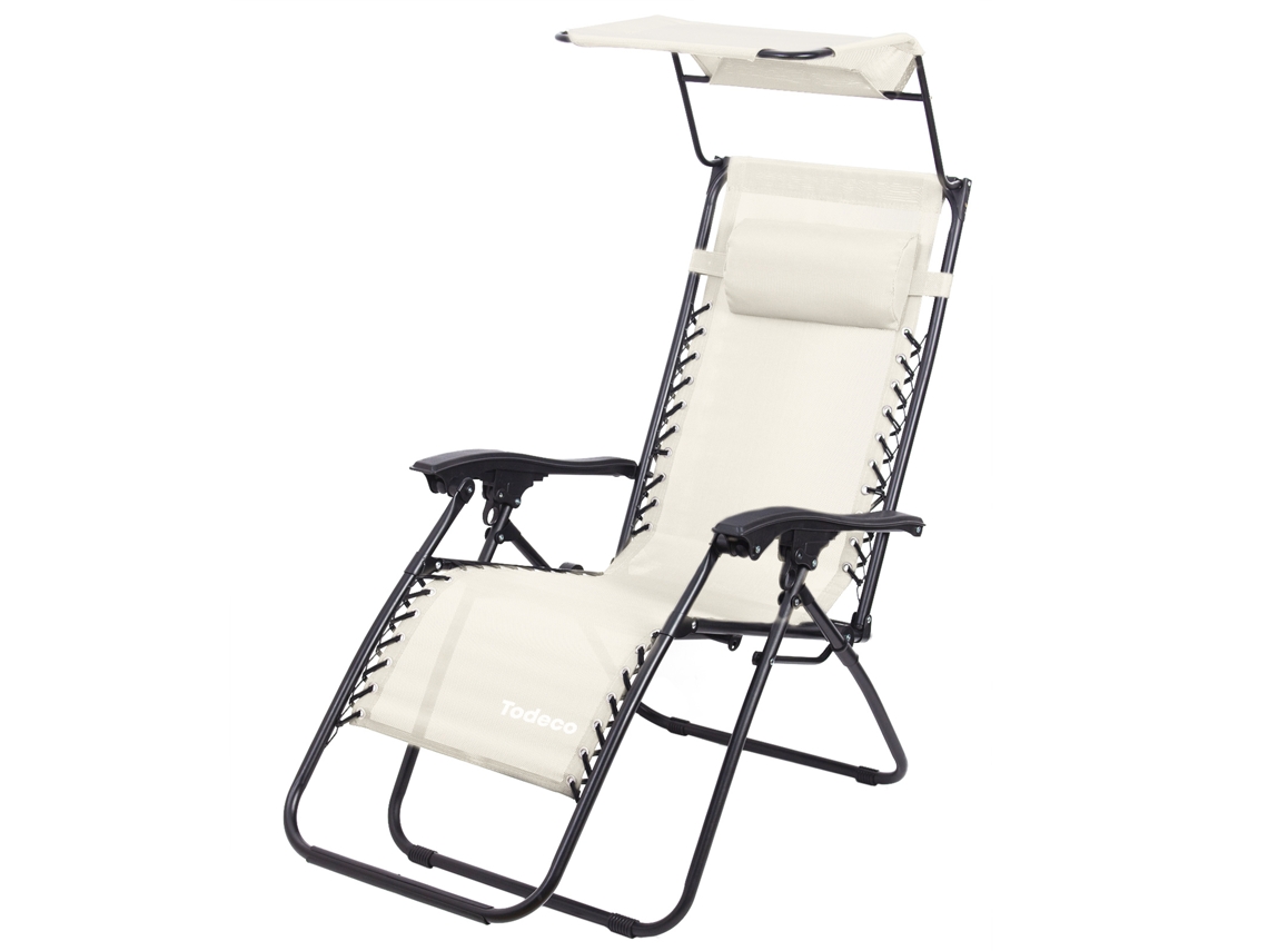 Tumbona de jardín plegable con dosel, sillón reclinable de gravedad cero con respaldo ajustable, carga máxima 100 kg, beige Todeco