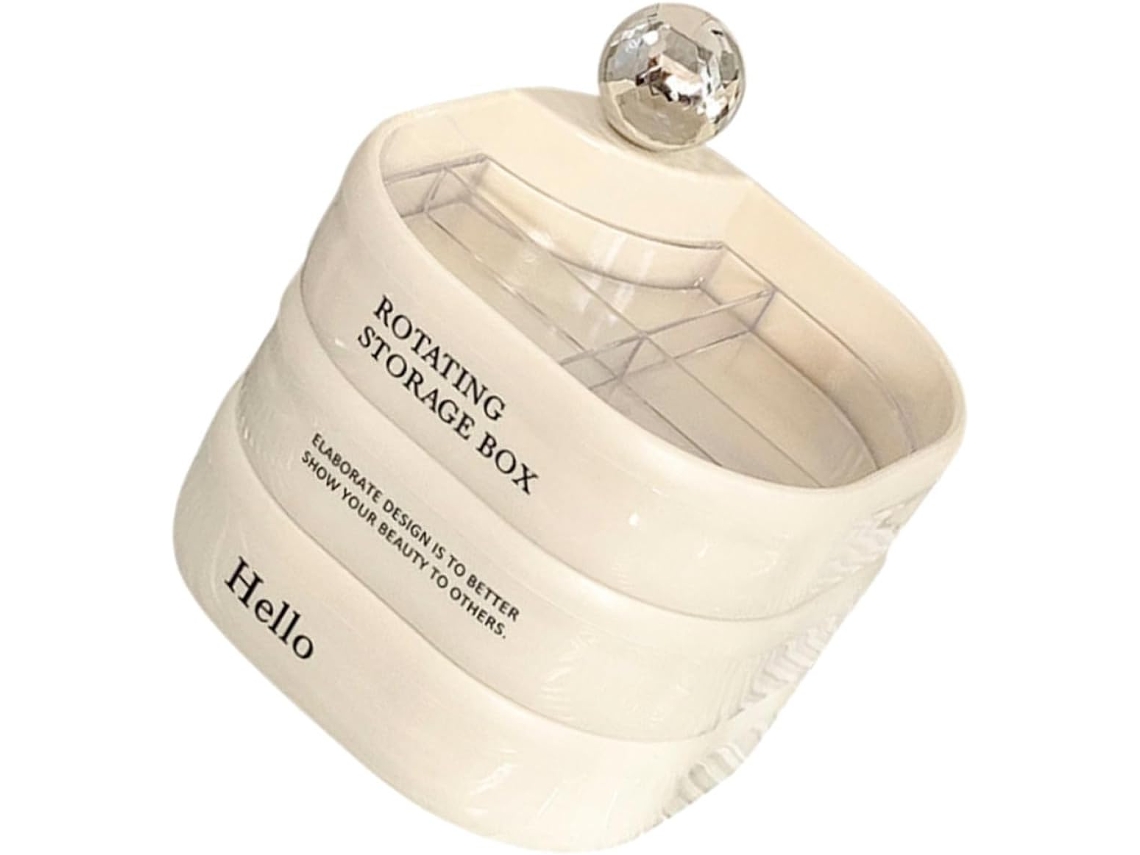 Joyero Giratorio Plástico Blanco 3 Niveles Múltiples Compartimentos Guardar Pulseras Anillos Diseño Moderno