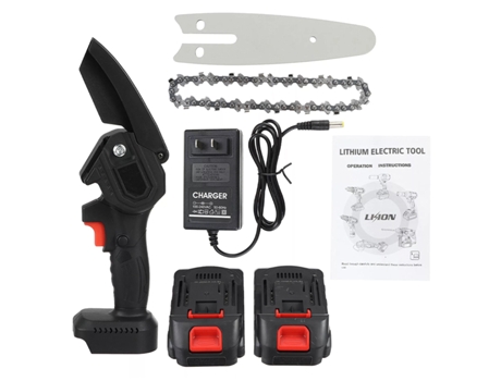Mini Sierra Cadena Podadora Eléctrica Recargable de 21V , 4 pulgadas Sierra de Cadena Inalámbrica 2 baterías.