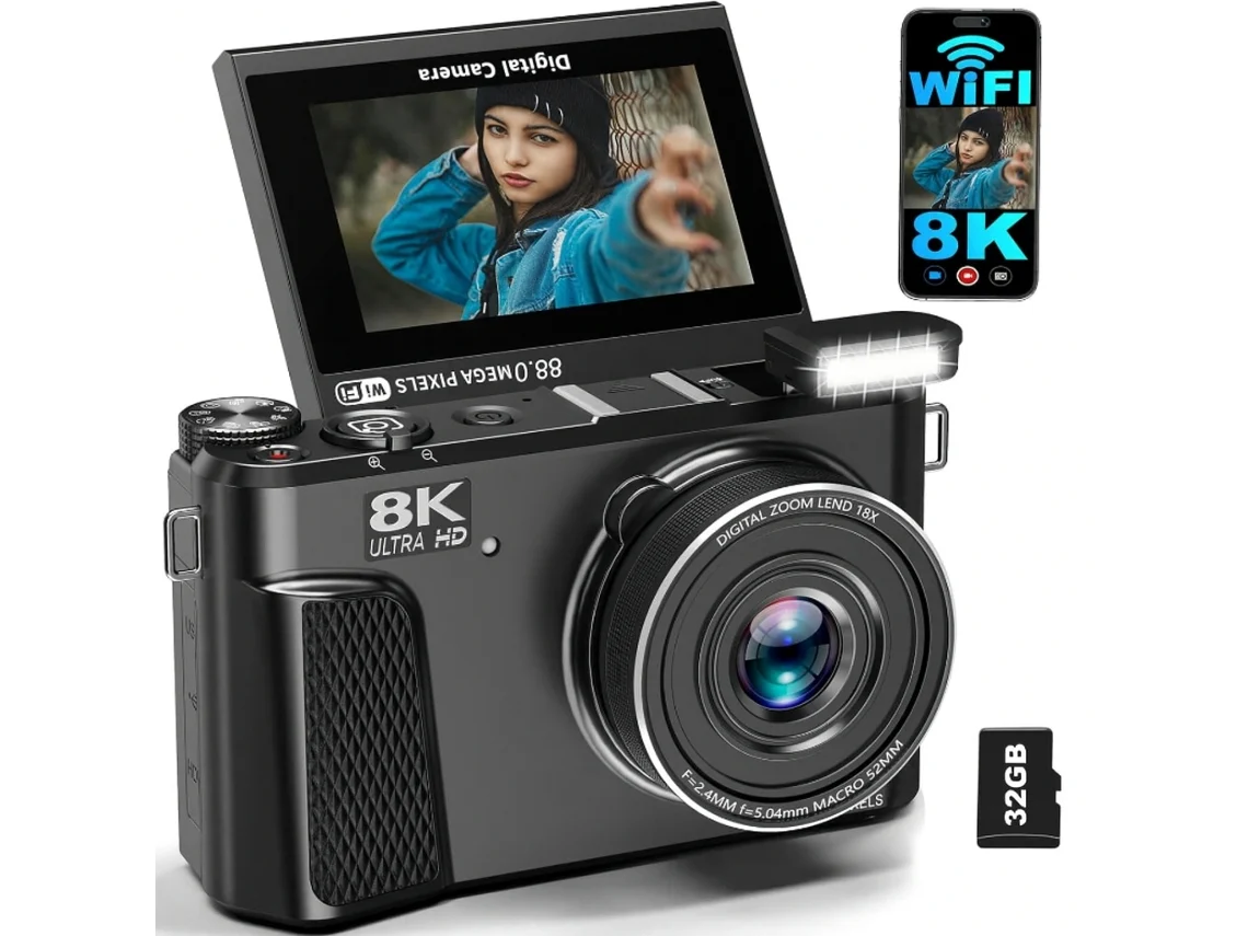 Cámara Digital 8k Para Fotografía, Cámara De Vlogs Wifi De 88 Mp Para Youtube Con Zoom Digital De 18x (negra)