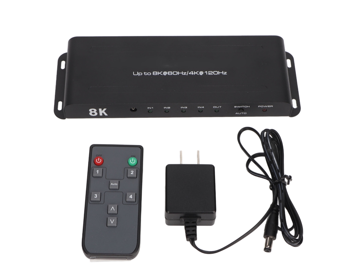 2026dn Conmutador HD 8K 4 entradas 1 salida 40 Gbps 8K 60 Hz 4K 120 Hz Control remoto Enchufe USB