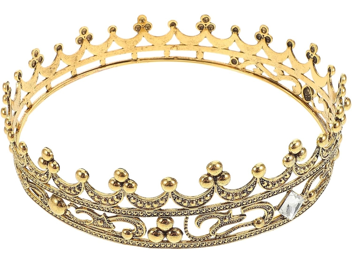 Coroa De Rei Em Liga De Ouro Antigo Com Strass Brancos, Tiara Redonda Para Mulheres E