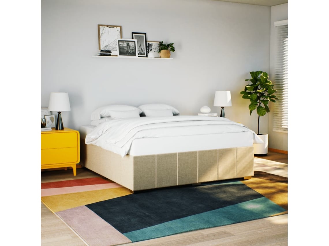 Cama Sin Colchón Tela Color Crema 180x200 Cm