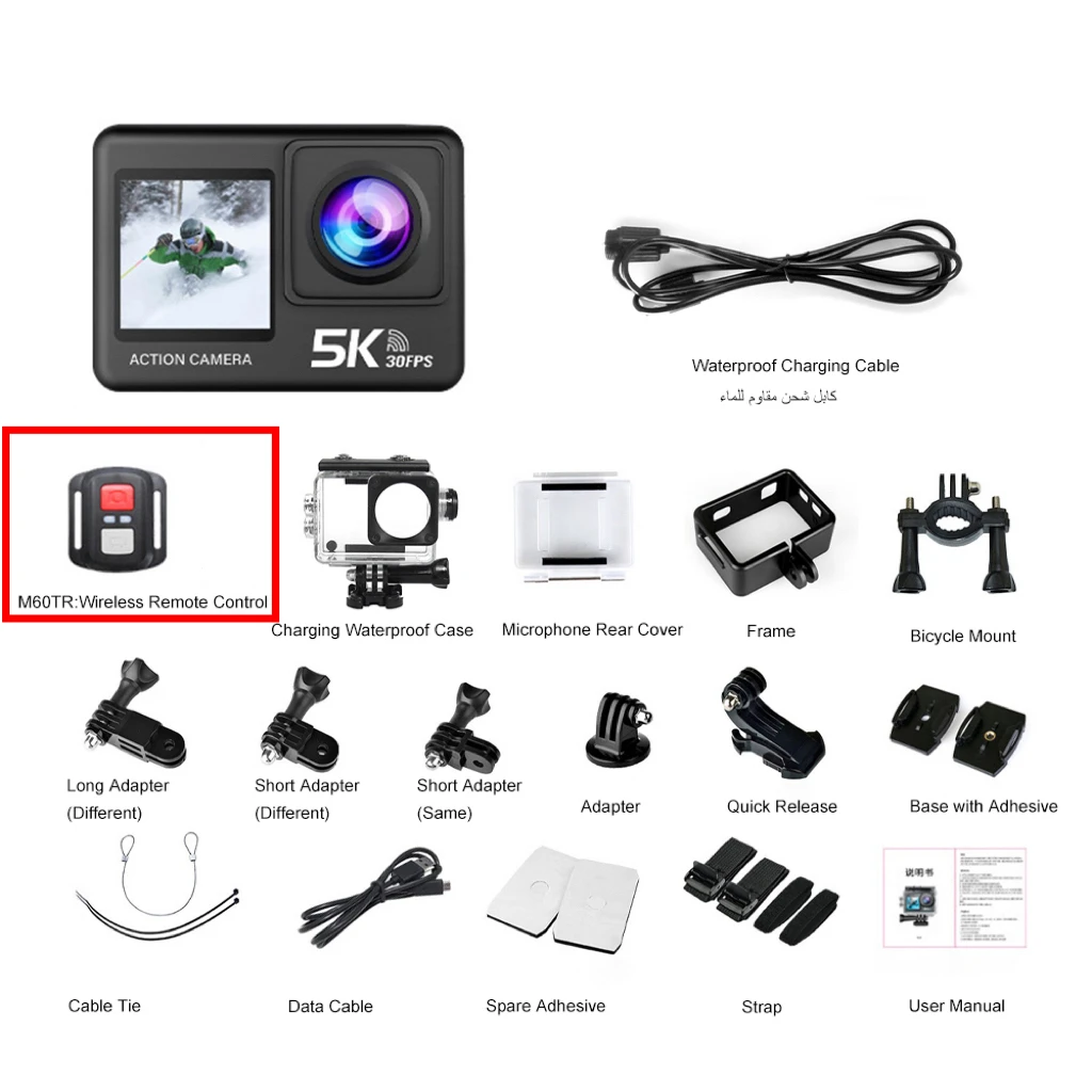 (ver1 - Control Remoto 32g) Cámara De Acción 5k, Resistente Al Agua Hasta 30 Metros, Pantalla Táctil Wifi, Gran Angular De 170 Grados.