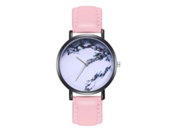 Reloj De Pulsera Casual De Cuero Pu Con Dial Grande Unisex Rosa