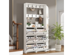Zapatero multifuncional 3 en 1, 8 ganchos, 5 estantes, blanco, 20 x 24 x 200 cm, MOBRIO