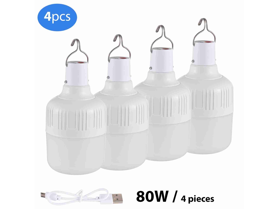 Lámparas de emergencia, bombilla LED recargable de 80 W con gancho, 5 marchas ajustables, linterna de camping de bajo consumo para camión
