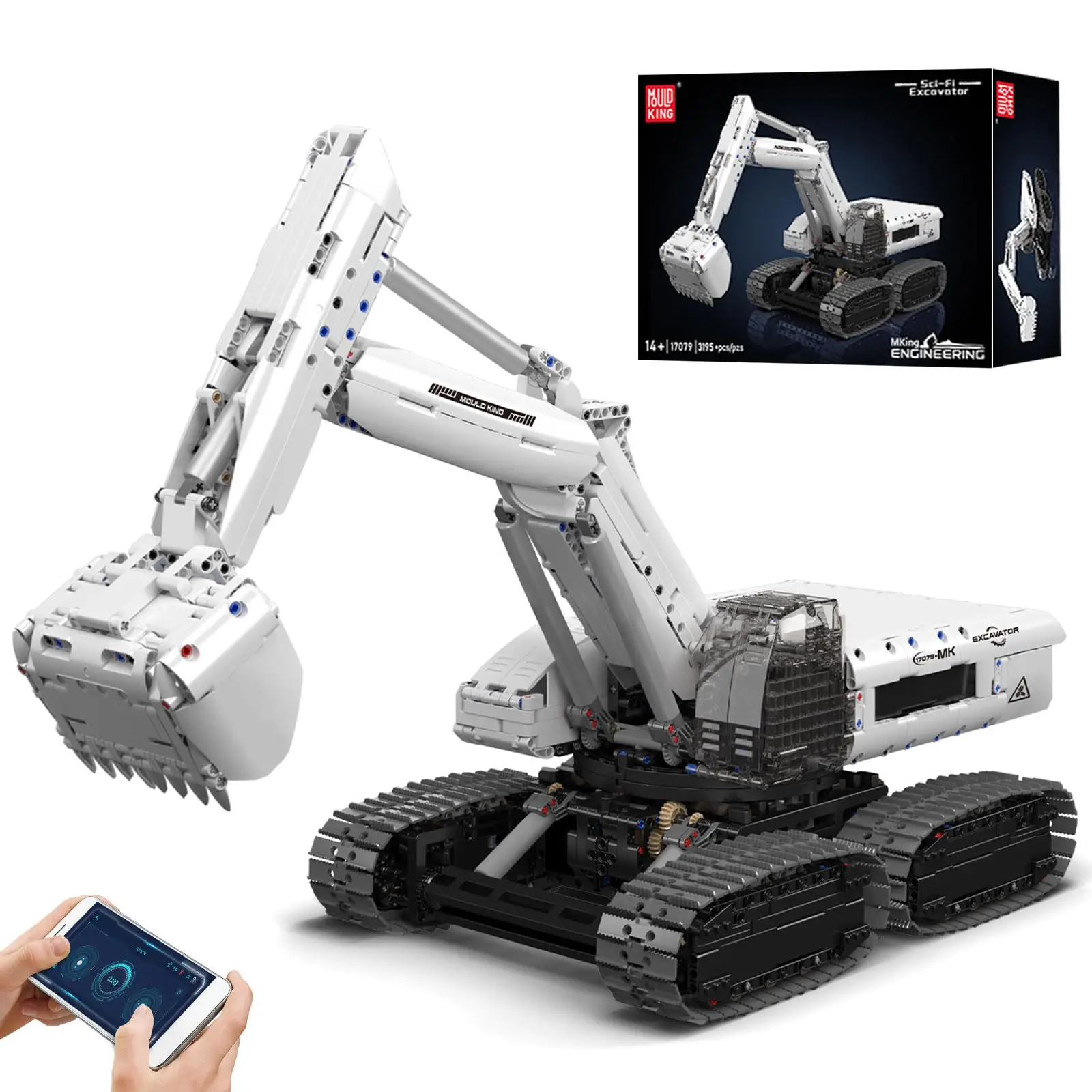 (17079) Juego De Juguetes De Ensamblaje De Excavadora De Control Remoto De 3195 Piezas, Excavadora De Ingeniería Equipada Con 8 Motores