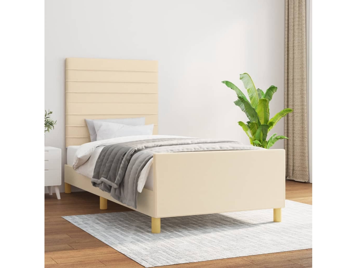 Estructura De Cama Sin Colchón Tela Crema 90x190 Cm