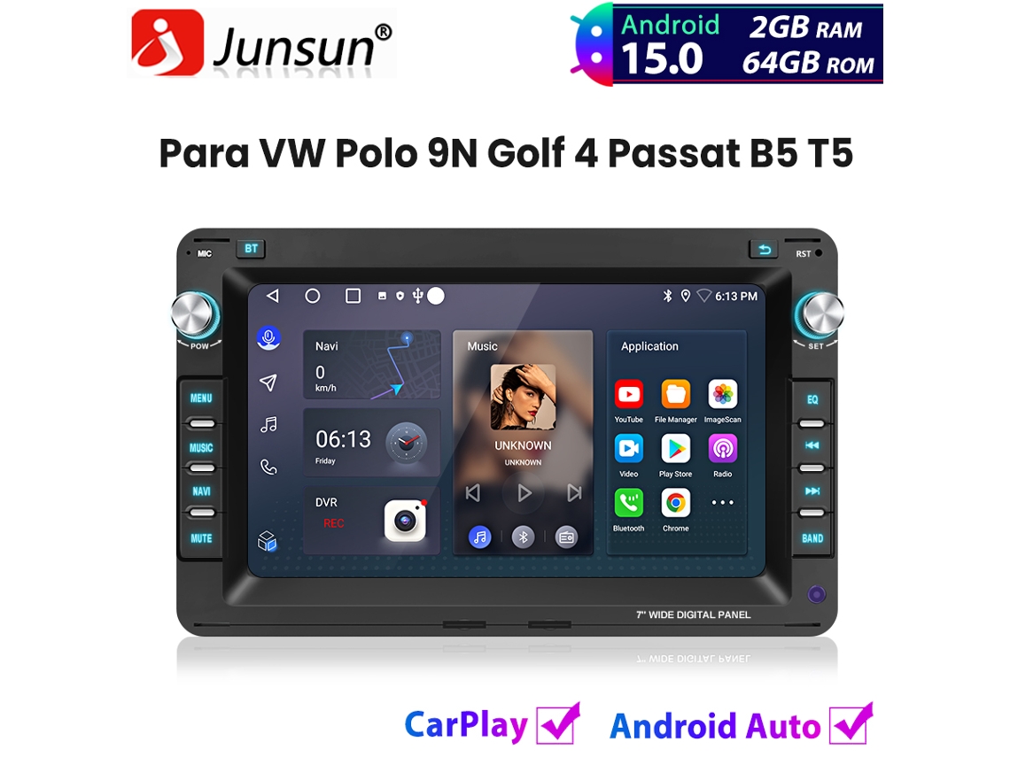 Autoradio Junsun Android15 Carplay Para Vw Polo 9n Golf 4 Passat B5 T5 Gps Navi Bt 2 + 64gb
