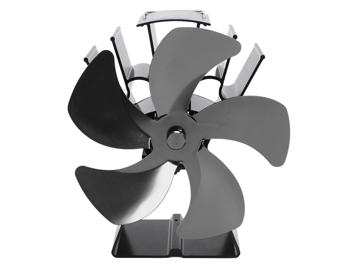 Ventilador calefactor portátil de 5 aspas, negro, para chimenea.