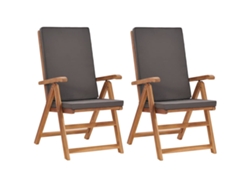 Sillas de jardín reclinables DKD Home Decor de 2 piezas con cojines, teca maciza, gris