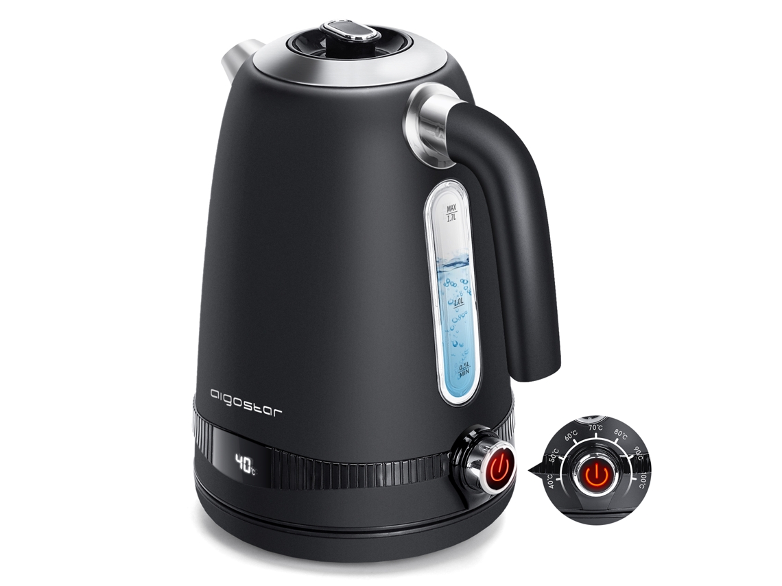Jarra Eléctrica AIGOSTAR Aigostar Loki 1,7 L 2200 W | con Regulador de Temperatura Ajustable de 40 °C a 100 °C | Acero Inoxidable | Pantalla LED