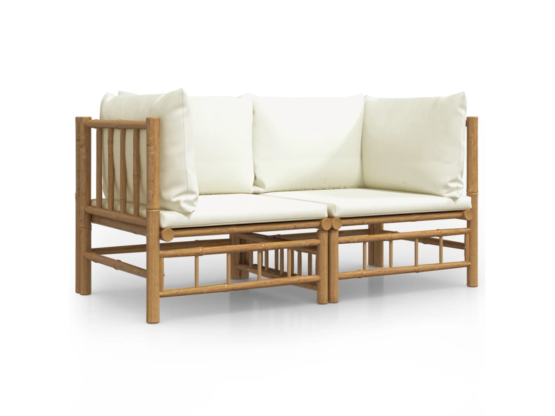 Maison Exclusive - Sofás De Esquina De Jardín 2 Uds Bambú Con Cojines Blanco Crema