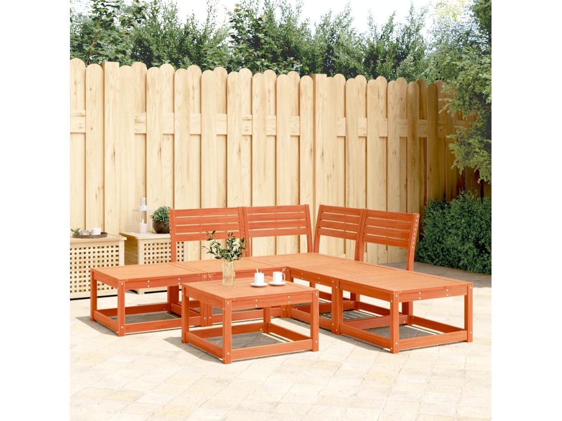 Conjunto de sofás de jardín de 2 piezas de pino macizo marrón miel Dkd Home Decor