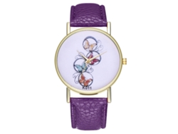 Reloj De Pulsera Unisex De Cuarzo Con Correa De Piel Sintética Con Estampado De Mariposas Moradas.