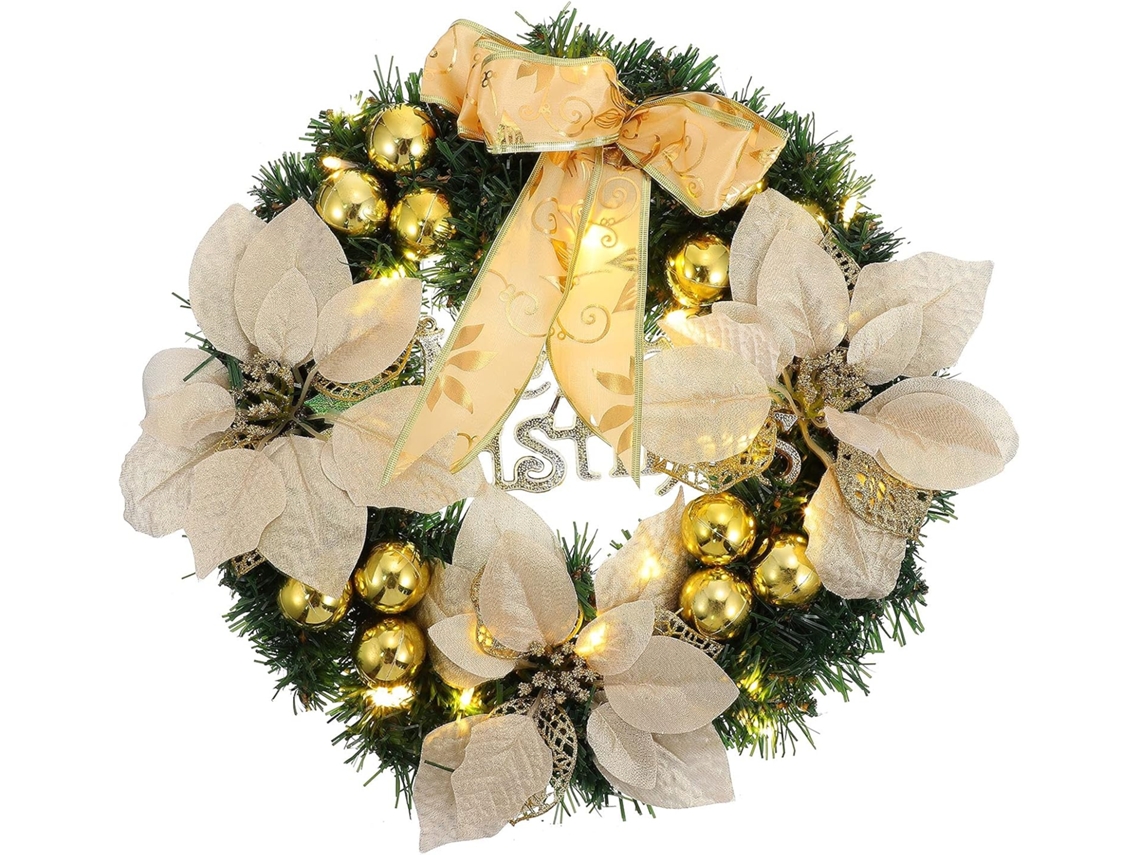 Corona Decorativa, Guirnalda Artificial, Escena Navideña Iluminada