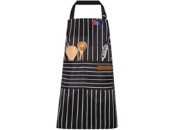 Delantal Negro Ajustable Con Bolsillos, Unisex, Ideal Para Cocinar, Hacer Barbacoas Y Para Restaurantes.