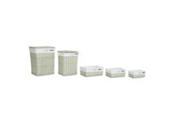 Set 5 Cesta Ropa Mimbre Poliester Verde 44x34x56cm
