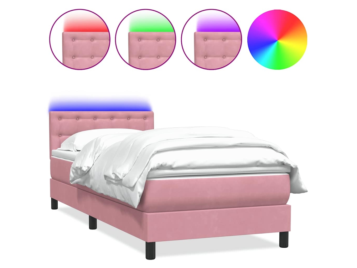 Maison Exclusive - Cama Box Spring Con Colchón Y Led Terciopelo Rosa 90x220 Cm