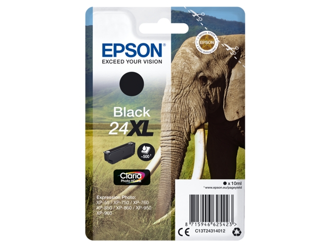 Cartucho de tinta original EPSON, 24XL, Elefante 10 ml , Negro, C13T24314012, T2431