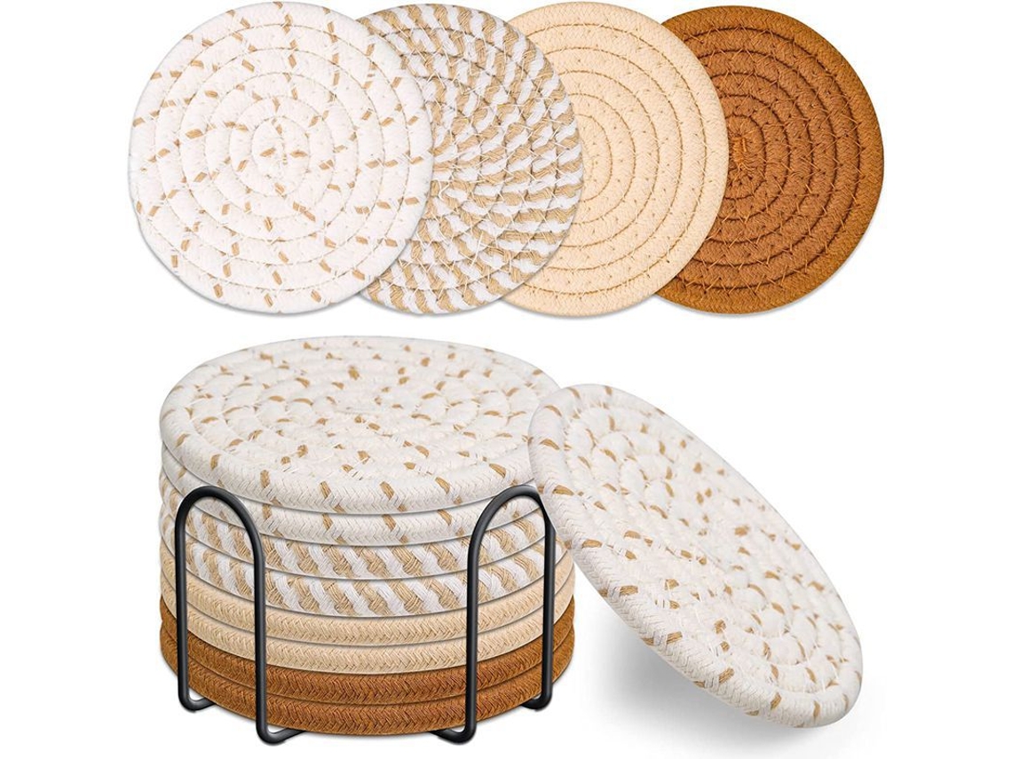 Juego de 8 manteles individuales de algodón absorbente con soporte, marrón, 11 cm, Dureforward
