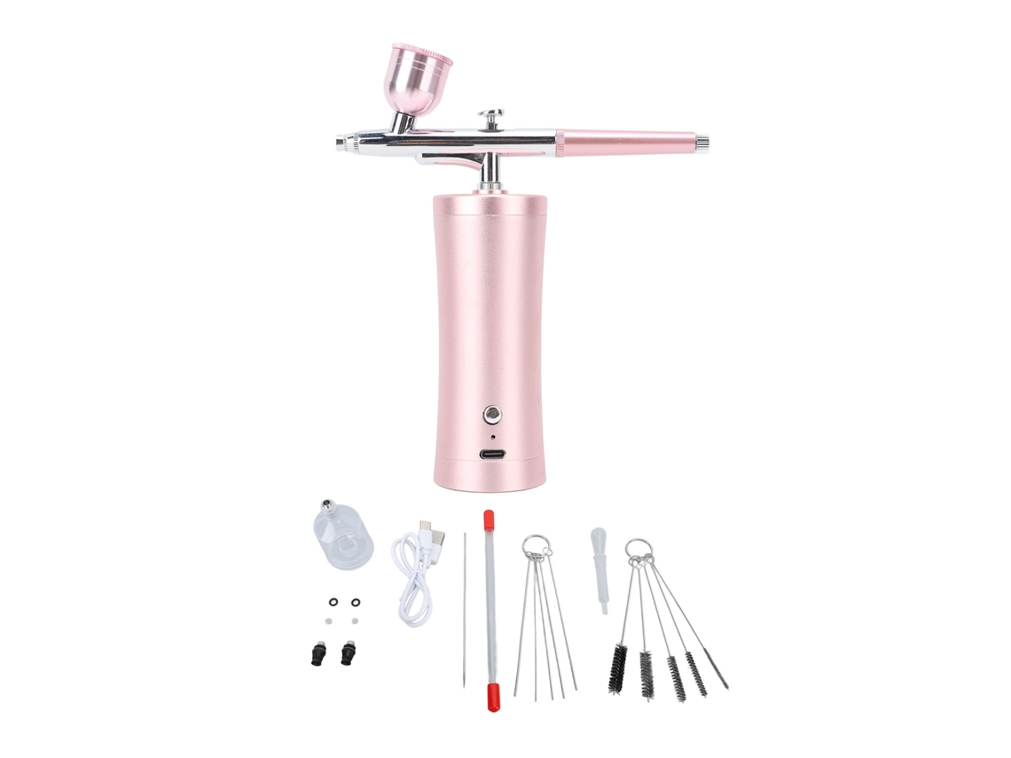 Kit De Aerógrafo Eléctrico Inalámbrico 30psi Cargable Usb Para Maquillaje, Uñas, Tatuajes Y Modelos Color Rosa