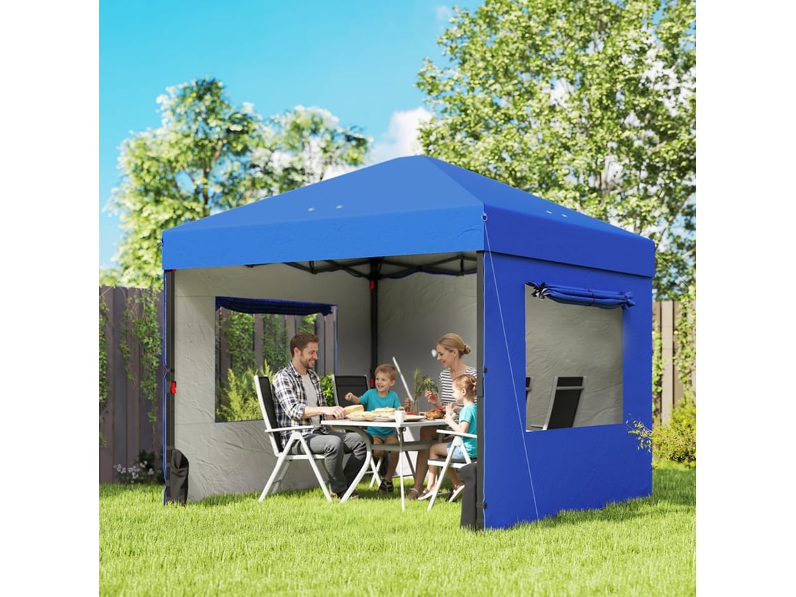 Tenda Dobrável Pop-up 3x3m Com 3 Paredes, 2 Janelas, Altura Ajustável, Proteção Upf50+, Bolsa De Transporte E Sacos De Areia, Azul.