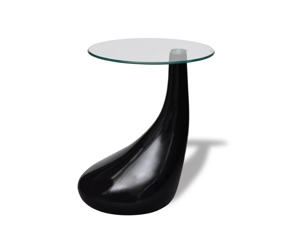 Mesa de Centro de Apoyo con Tablero Redondo de Vidrio Negro Brillante