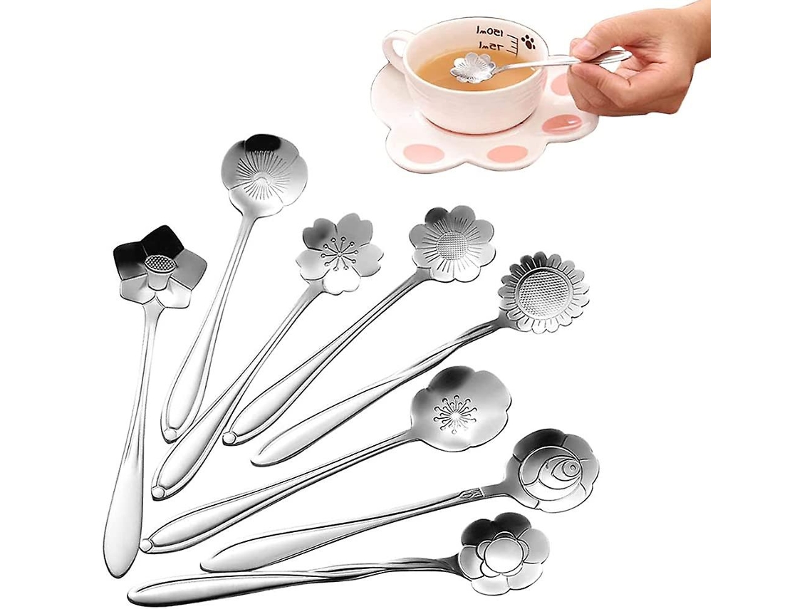 Set De Cucharas De Flores 8 Formas Acero Inoxidable Cuchara De Té Café Postre Creativo Cubiertos Novelty