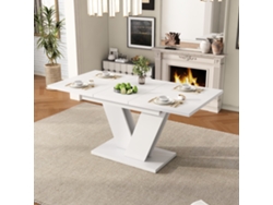 Mesa Extensible 120/160*80 Cm - Mesa Rectangular Con Patas En V, Estilo Sencillo - Blanca