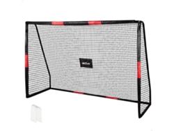 Portería de fútbol de 240 x 85 x 160 cm con estructura de protección, red y pivotes activos.