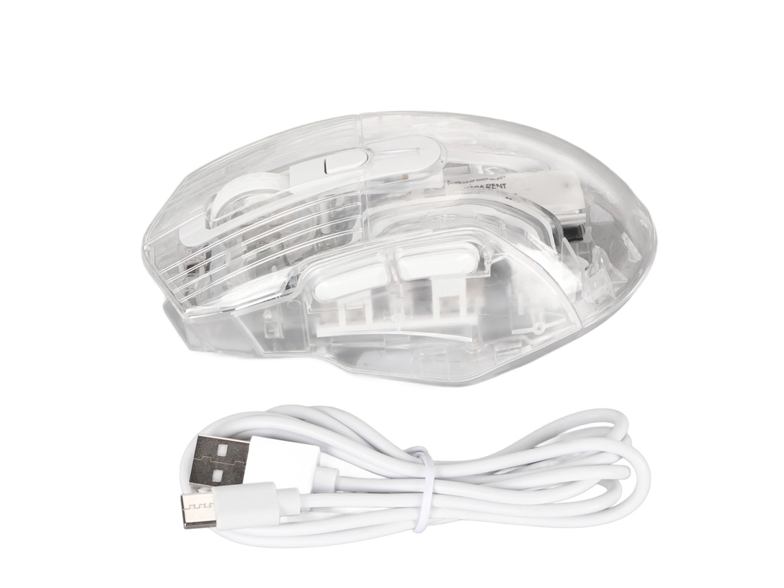 Mouse Gamer 3 Modos Fio/bluetooth/2.4g Dpi Ajustável Rgb Silencioso Transparente Para Pc Tablet Branco