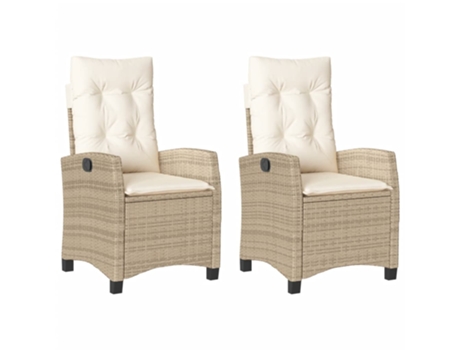Conjunto 2 Sillones reclinables de jardín con cojines beige VIDAXL ratán PE