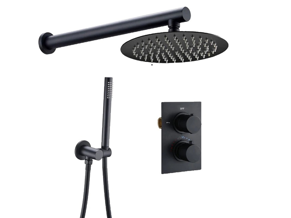 Juego de ducha de pared moderno, cabezal redondo de 8 pulgadas, acabado cepillado, negro mate, 8 OEM