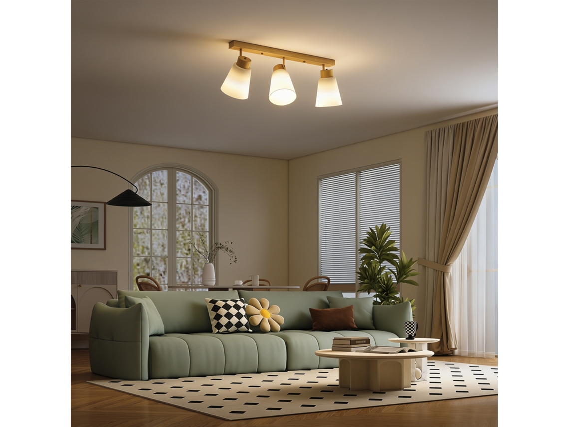 Lámpara Techo 3 Focos Ajustables E27 Madera Diseño Moderno Salón