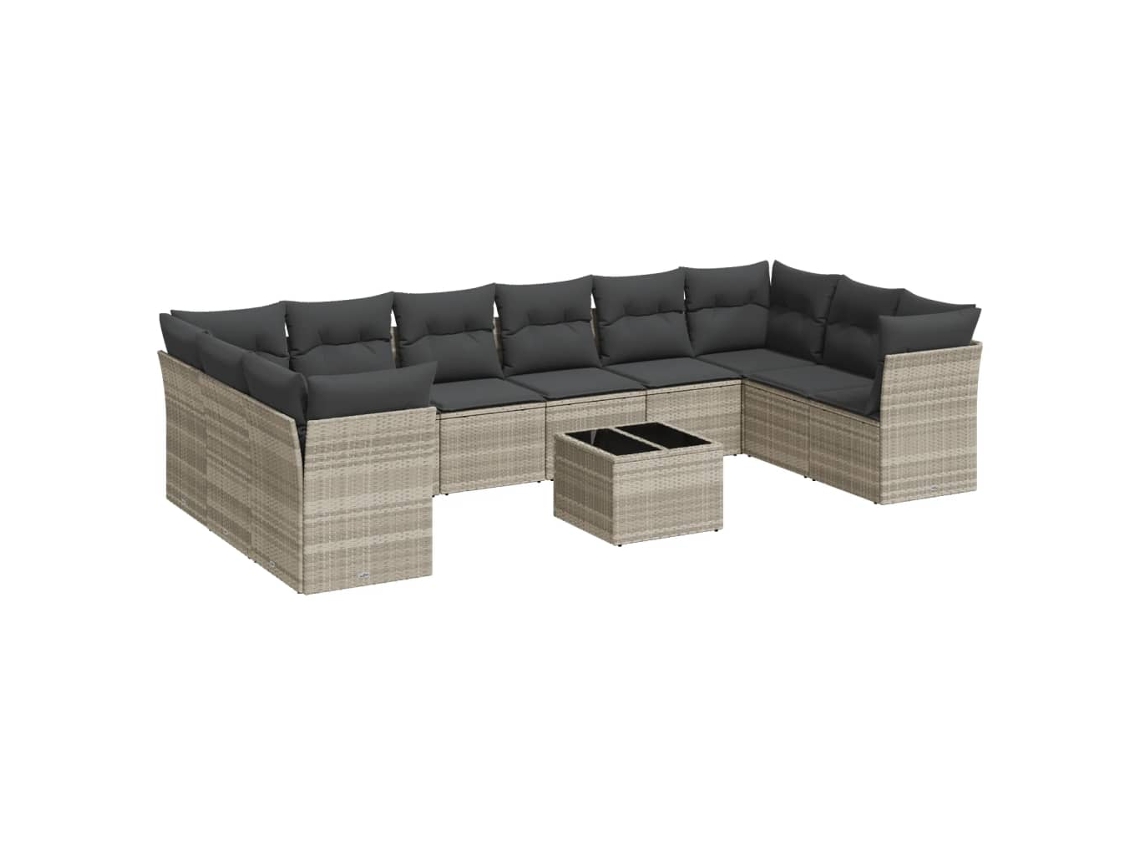 Conjunto de 11 sofás de jardín con cojines de mimbre, patas grises, EXCLUSIVA MAISON