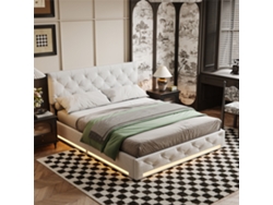 Rosahqnda Cama Con Canapé Hidráulico De 140 X 200 Cm, Cama Doble Con Espacio De Almacenamiento, Cama Led Con Cabecero, Sin Colchón