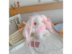 Bolso De Peluche Con Forma De Conejito Y Asa De Perlas Para Niñas, Color Rosa.